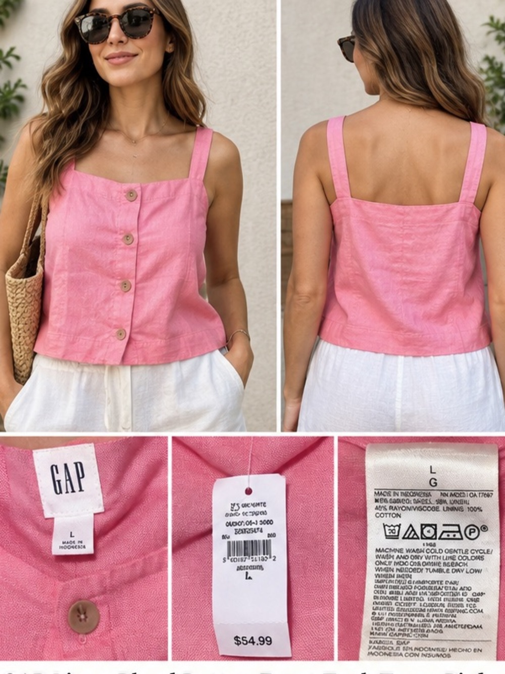 GAP Rose Pink Linen-Blend Tank